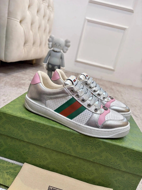 GG 26ss Screener Sneaker Sliver Pink Metallic Cowhide 697185