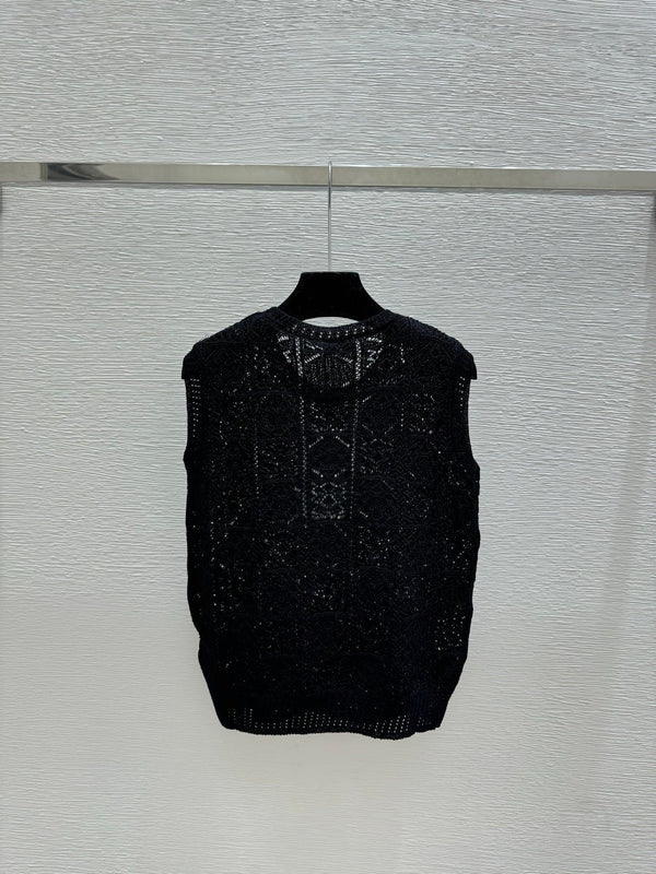 Chanel 2026 Hollow-Out Round Neck Knitted Vest Wool Polyester 170692