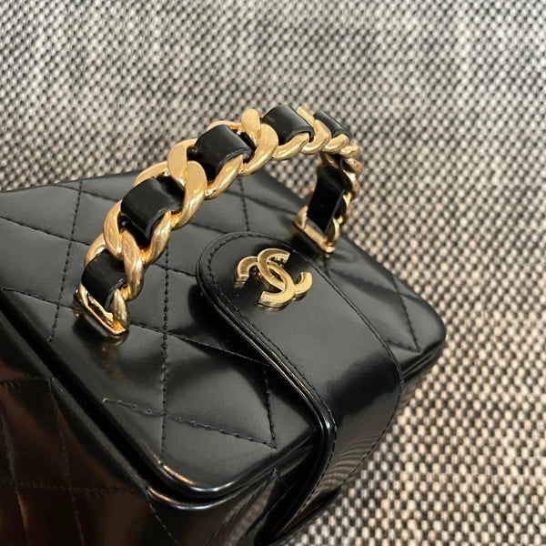 CC 2026 Vintage Mini Square Vanity Case 11cm Patent Calfskin