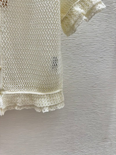 Miu 2026 Hollow-Out Collar Knitted Short-Sleeve Cardigan 341442