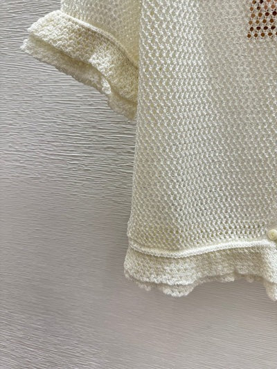 Miu 2026 Hollow-Out Collar Knitted Short-Sleeve Cardigan 341442