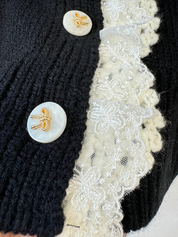 CC 2026 Lace-trimmed Cardigan Black Mix White Wool 424721