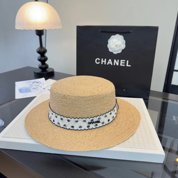 CC Dot Flat-top Straw Hat 262176