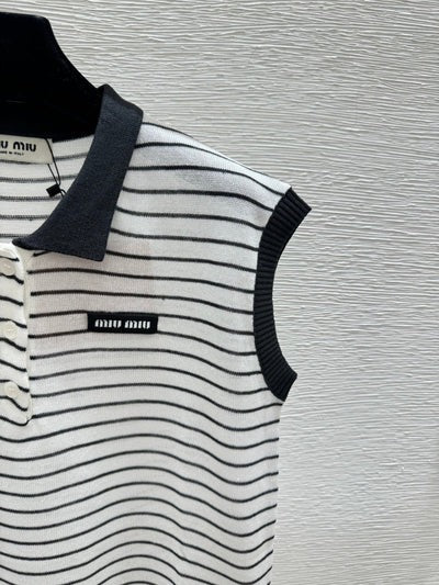 Miu 2026 Striped Sleeveless Knit Vest Cotton 341375