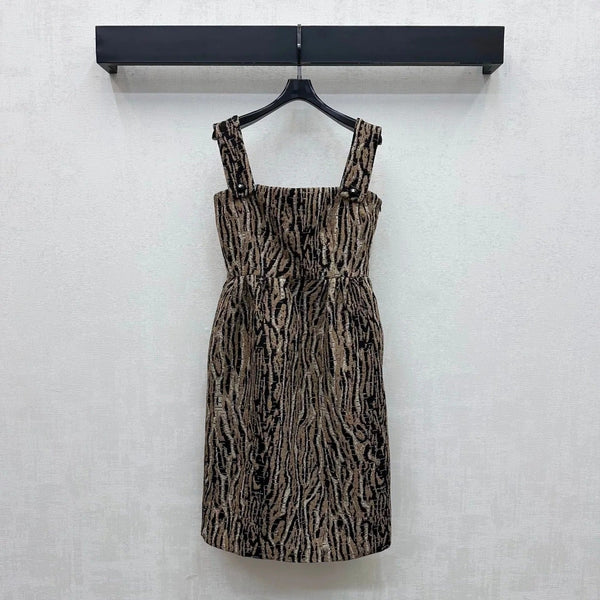 CC 2026 Tiger-print Suspender Dress Black Beige Cotton 418540
