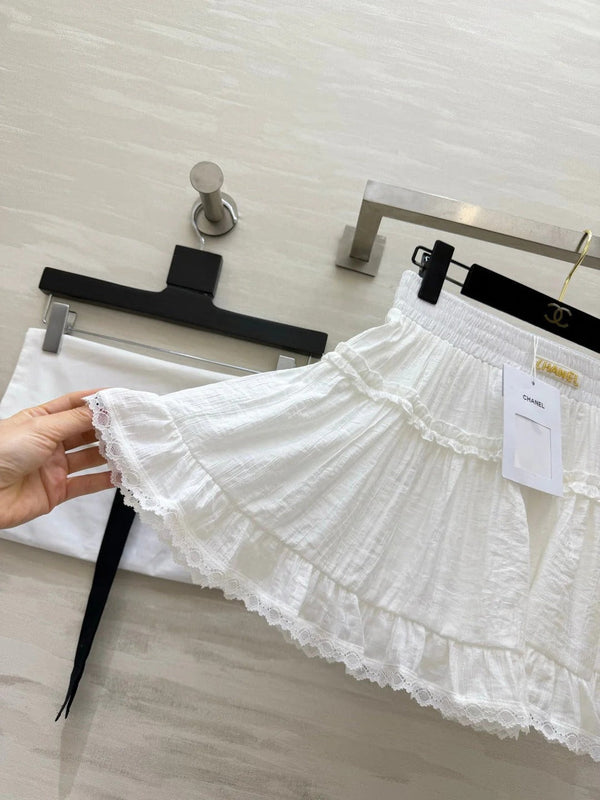 CC 2026 Double-layered Ruffled Skirt White Cotton 666397