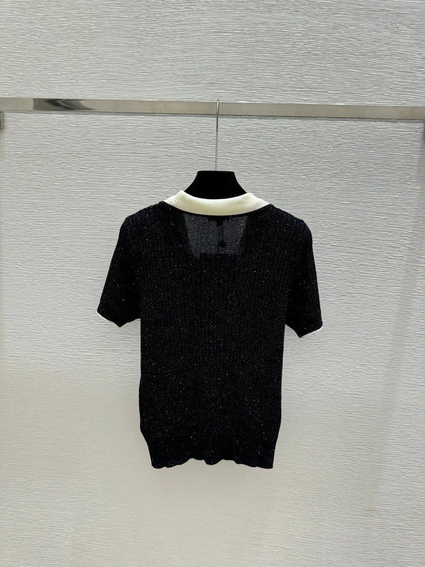 CC 2026 Lapel Sequin Knit Short-Sleeve Black Cotton Polyamide 397736
