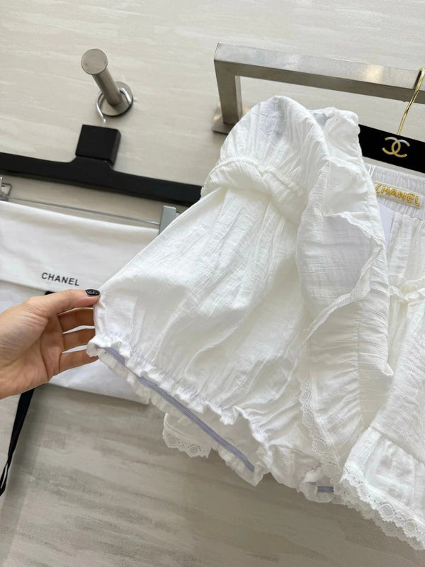 CC 2026 Double-layered Ruffled Skirt White Cotton 666397