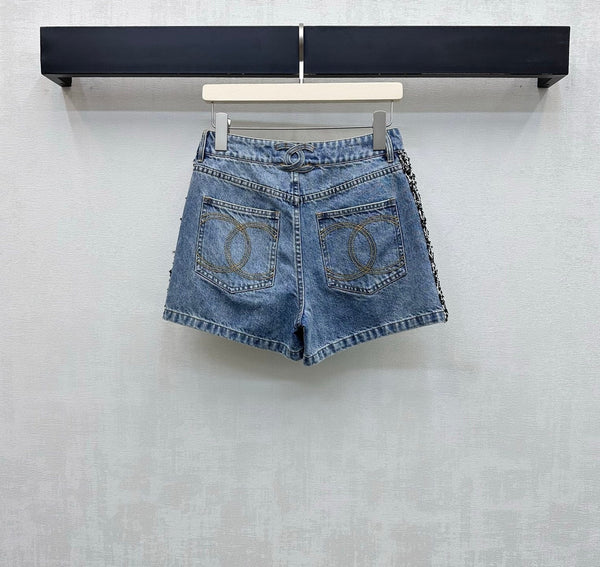 Chanel 2026 Patchwork and Hemmed Denim Shorts Blue Cotton 239252