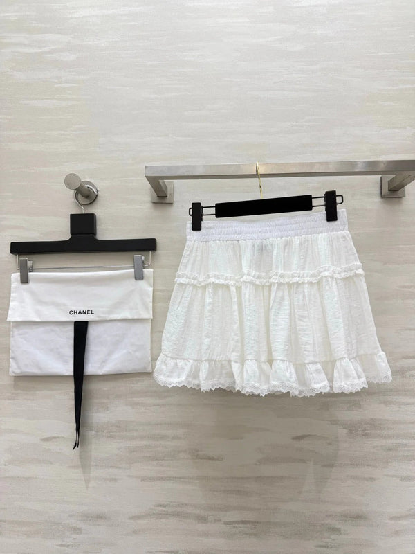 CC 2026 Double-layered Ruffled Skirt White Cotton 666397