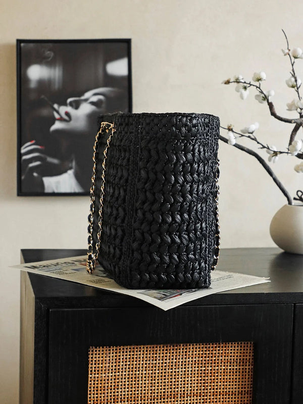 CC 26s Coco Beach Shopping Bag 35cm Black Raffia