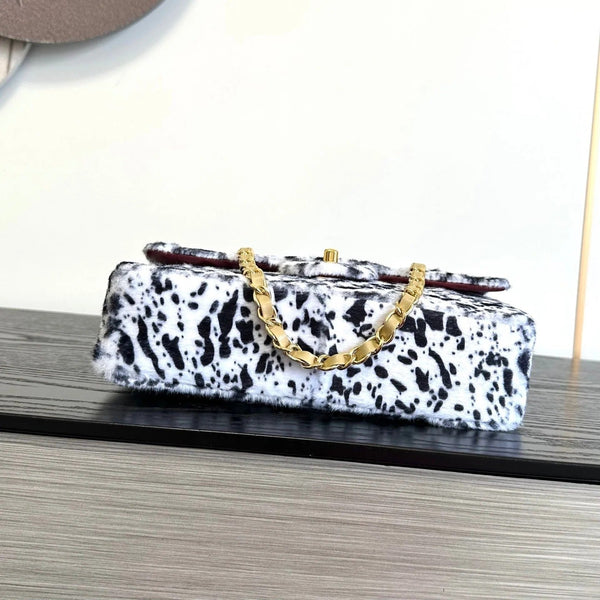CC 2026 Leopard Print 25cm Flap Bag White Black Ponyhair Leather