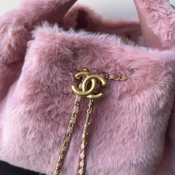 CC 2026 Hobo Bag 30cm Pink Fur Leather