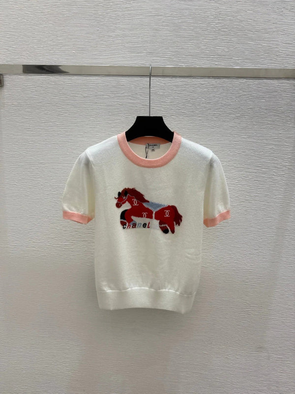 CC 2026 Horse Pattern Knit Short-Sleeve Shirt Cotton 685978