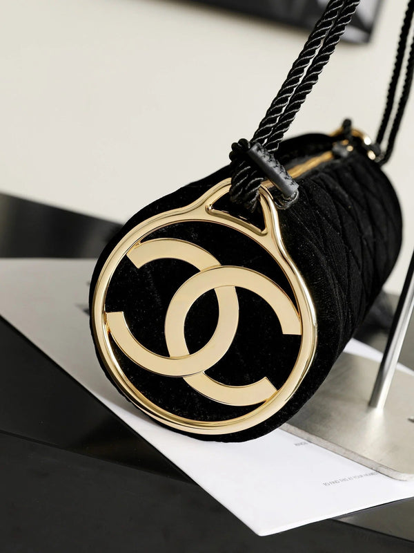 CC 2026 Tassel Cylindrical Bag 23.5cm Black Velvet