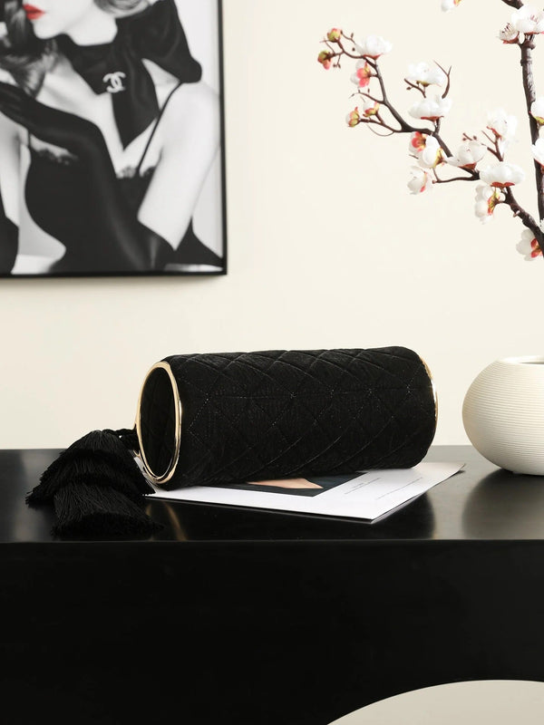 CC 2026 Tassel Cylindrical Bag 23.5cm Black Velvet
