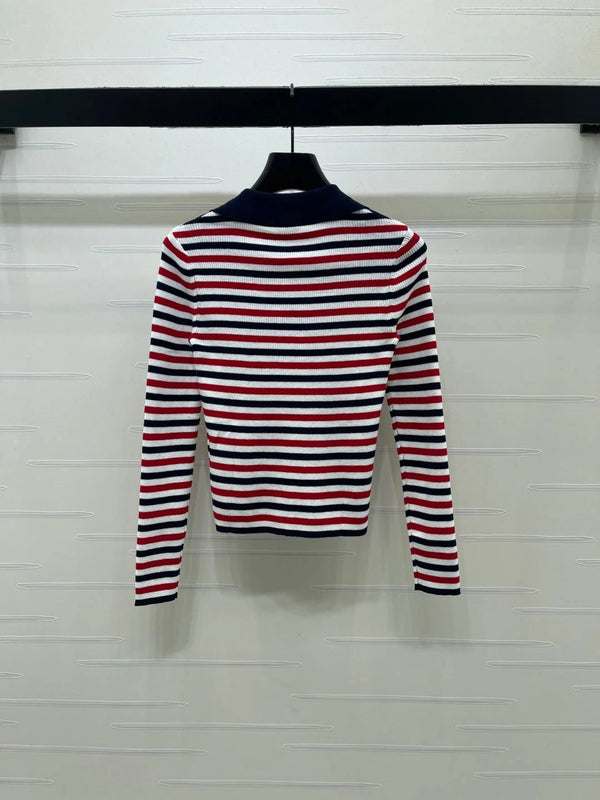 CC 2026 Striped Long-Sleeve Top Red Mix Colors Cotton 417672