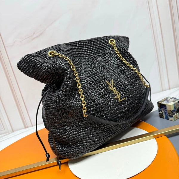 YSL 2026 Jamie Shopping Raffia Handbag 35cm Black Woven