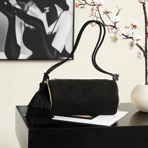 CC 2026 Tassel Cylindrical Bag 23.5cm Black Velvet