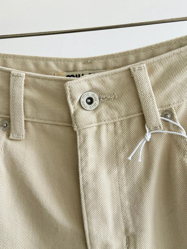 Miu 2026 Denim Shorts Beige Cotton 635724