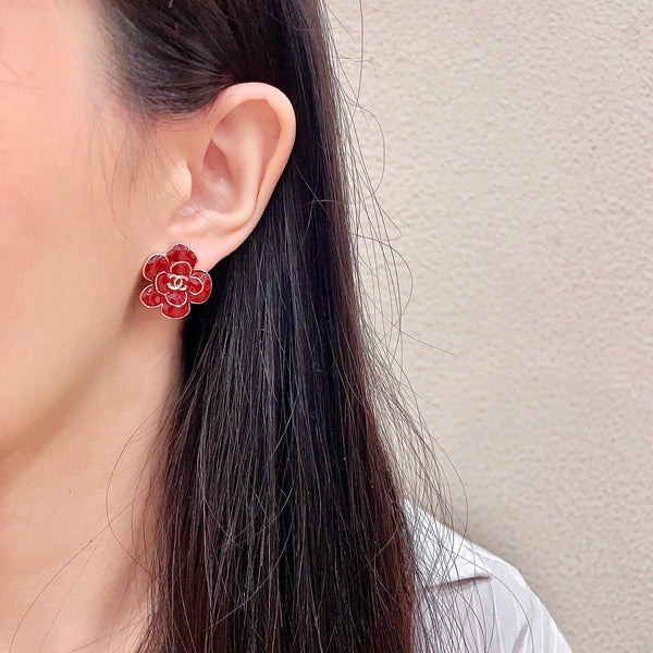 CC Camellia Double C Red Gold Earrings