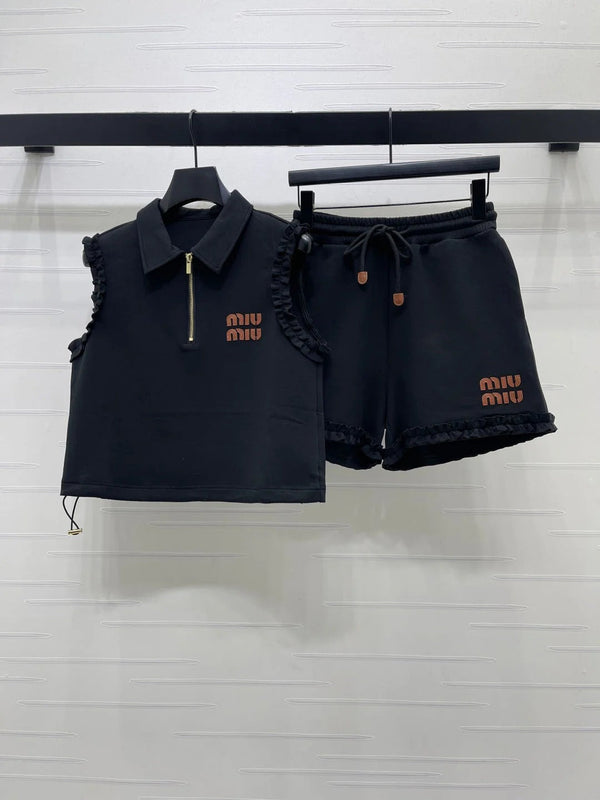 Miu 2026 Vest Shirt and Casual Shorts Set Cotton 645479