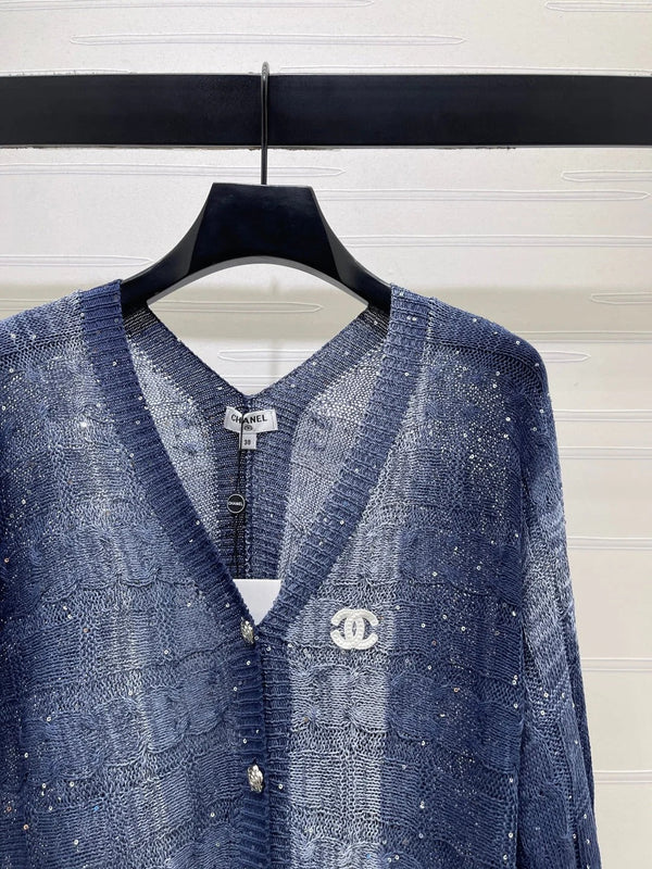 CC 2026 V-neck Long-sleeved Cardigan Blue Viscose Tencel 773798