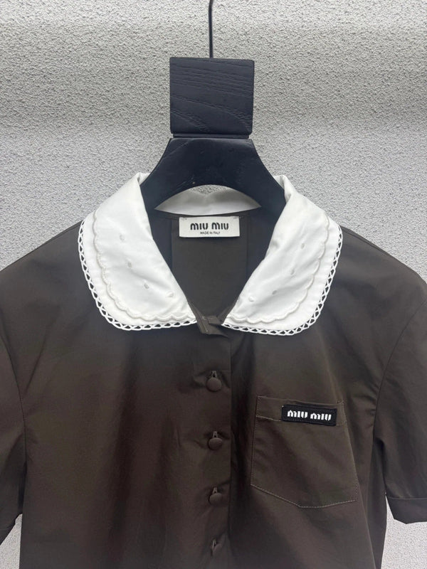 Miu 2026 Shirt And Skirt Set Brown Cotton 400922