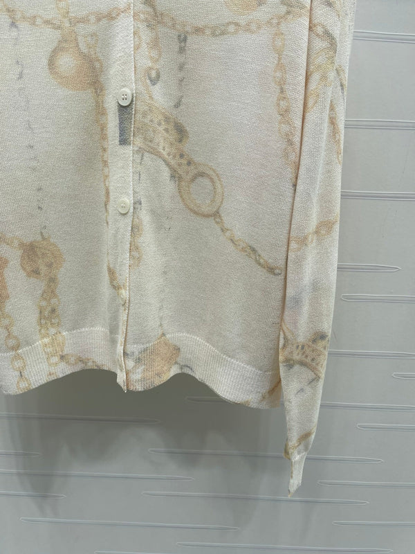 HM 2026 Printed V-neck Knit Long-Sleeve Cardigan Cream Wool 661988