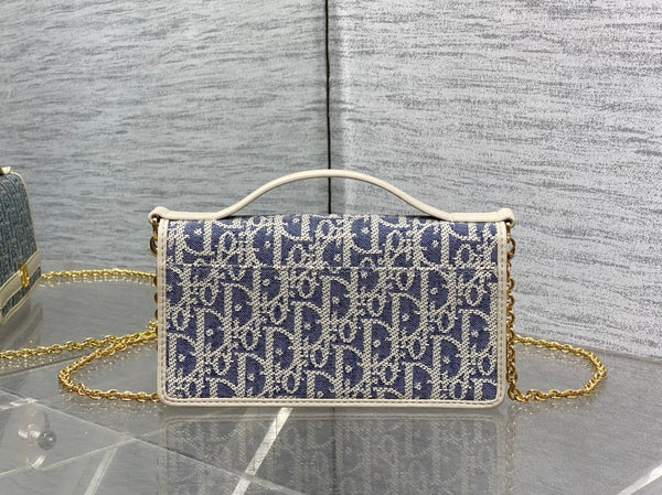 CD 2026 Montaigne Cigale Bag 20.5cm Blue White Canvas Leather 272677