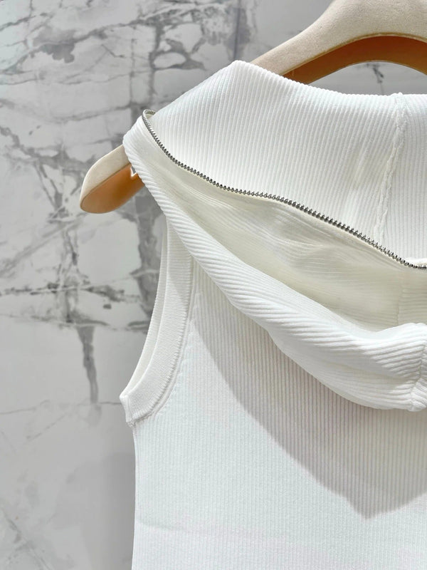 Miu 2026 Hooded Zipper Tank Top Tencel 636581