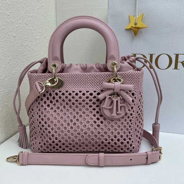 CD Lady Woven Bag 24CM Open-Mesh Lambskin Leather