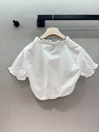 Miu 2026 Ruffled Trim Shirt White Black Cotton 375185