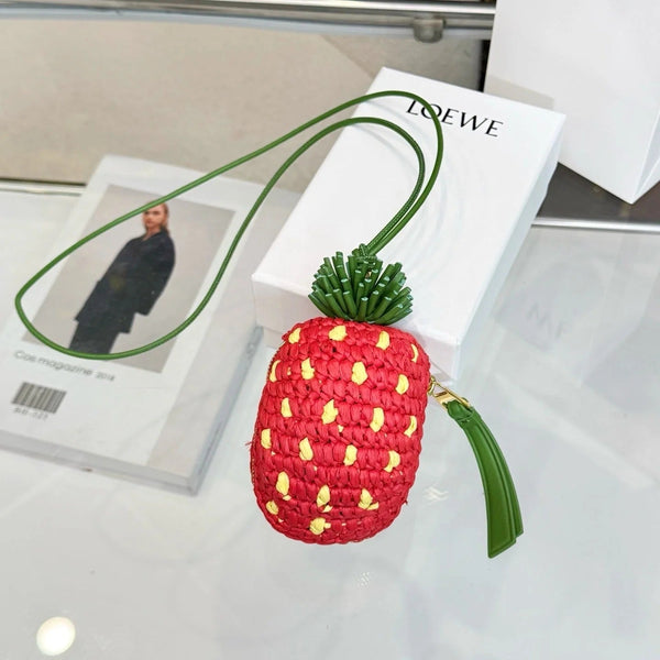 Loew Raffia Calfskin Strawberry Charm