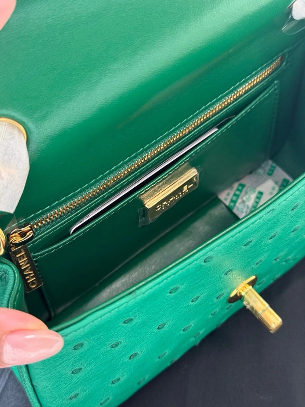 CC 2026s Flap Ostrich Embossed Bag 20cm Leather