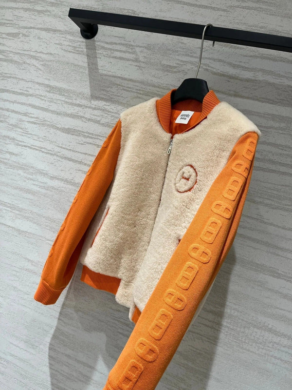 HM 2026 Bomber Jacket Orange Beige Wool