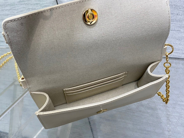 CD 2026 Montaigne Cigale Bag 20.5cm Blue White Canvas Leather 272677