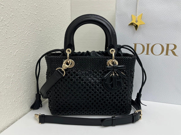 CD Lady Woven Bag 24CM Open-Mesh Lambskin Leather