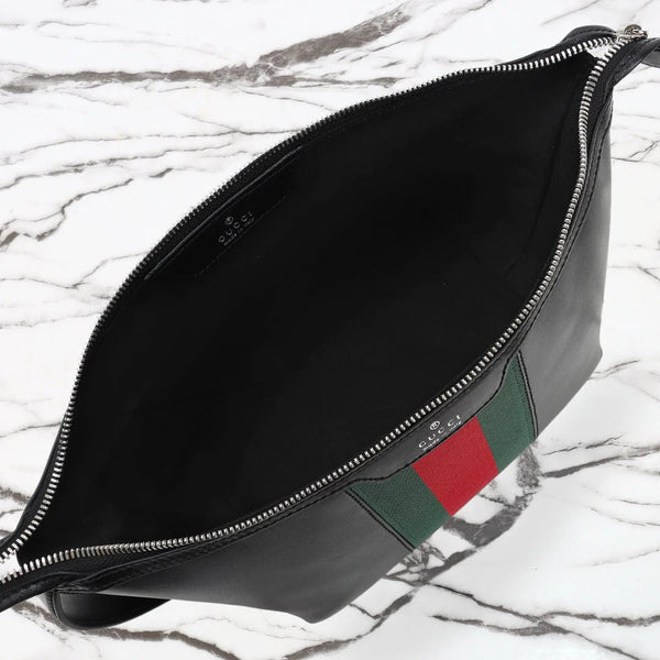 GG 2026 Mega Web Trademark Crossbody Bag 22cm Balck Canvas Leather