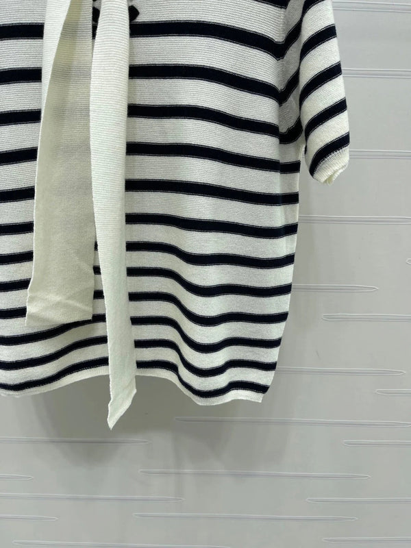 CC 2026 Shawl-Style Striped Knit Short-Sleeve Top Viscose 677747