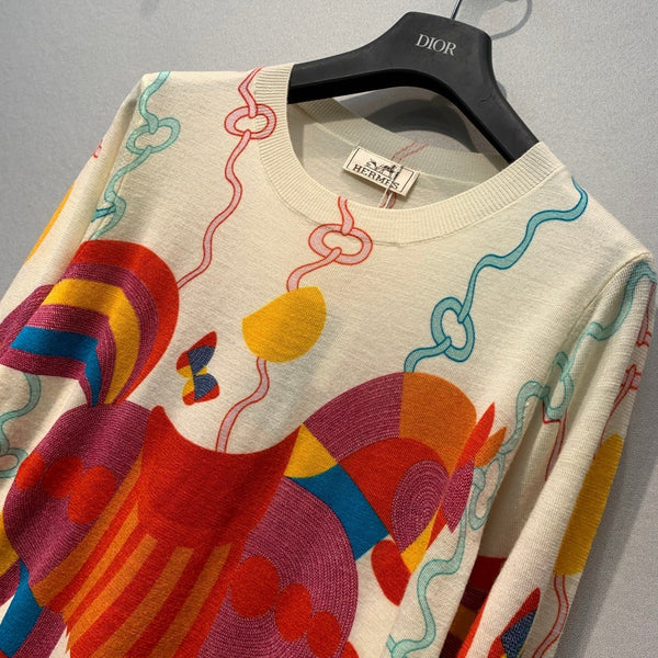 HM 2026 Horse Sweater Cream Mix Colors Wool 413872