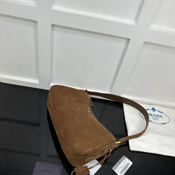 Prad 2026 Aimee Shoulder Bag Brown Suede Calfskin