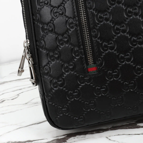 GG 2026 Emblem Backpack 43cm Black Embossed Calfskin