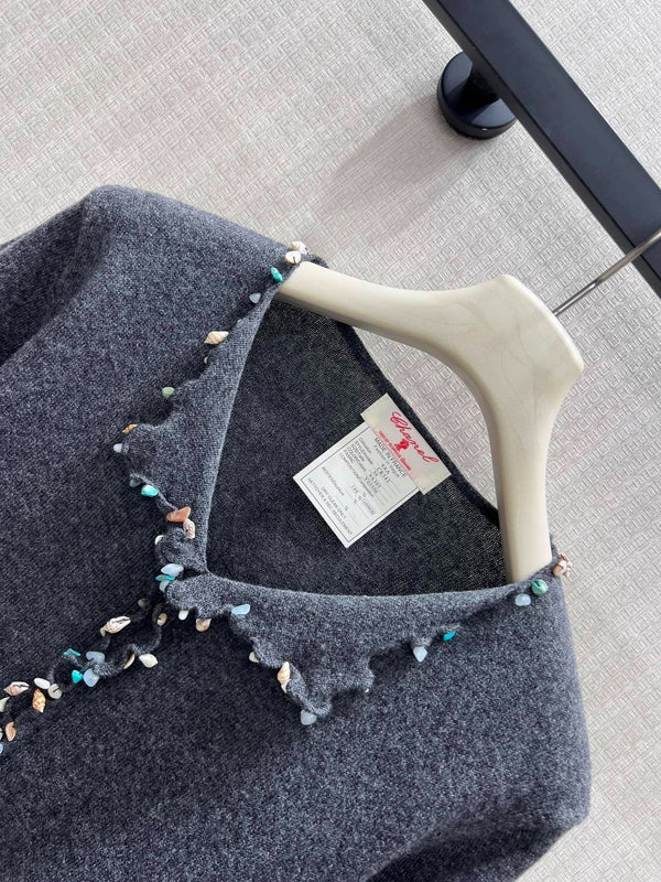 CC 26S Cardigan Bead & Rhinestone Embellishments Cashmere 425523