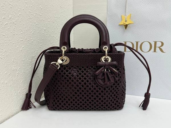 CD Lady Woven Bag 24CM Open-Mesh Lambskin Leather