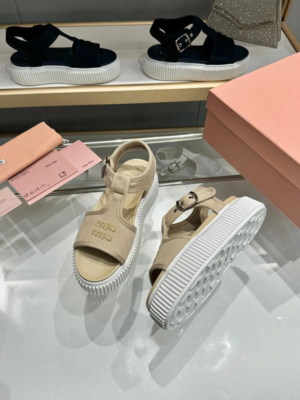 Miu 2026 Platform Sandals Fabric Leather 935741