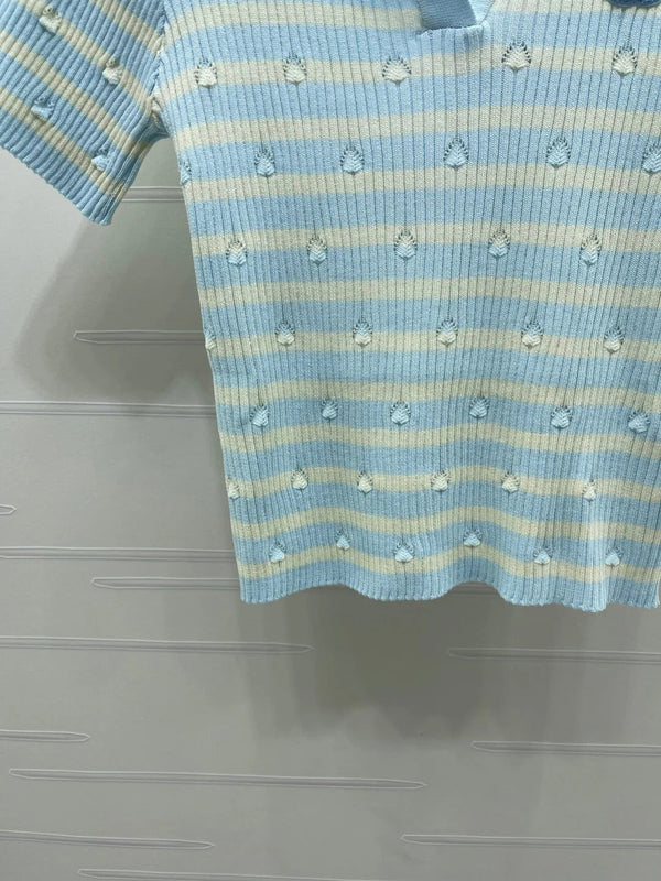 CC 2026 Striped Collared Knit Short-Sleeve T-Shirt Cotton 677728