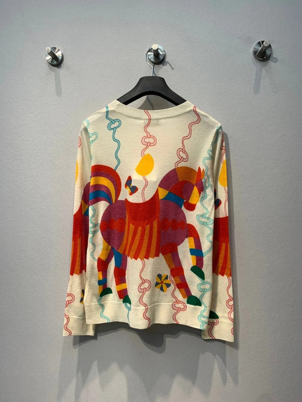 HM 2026 Horse Sweater Cream Mix Colors Wool 413872