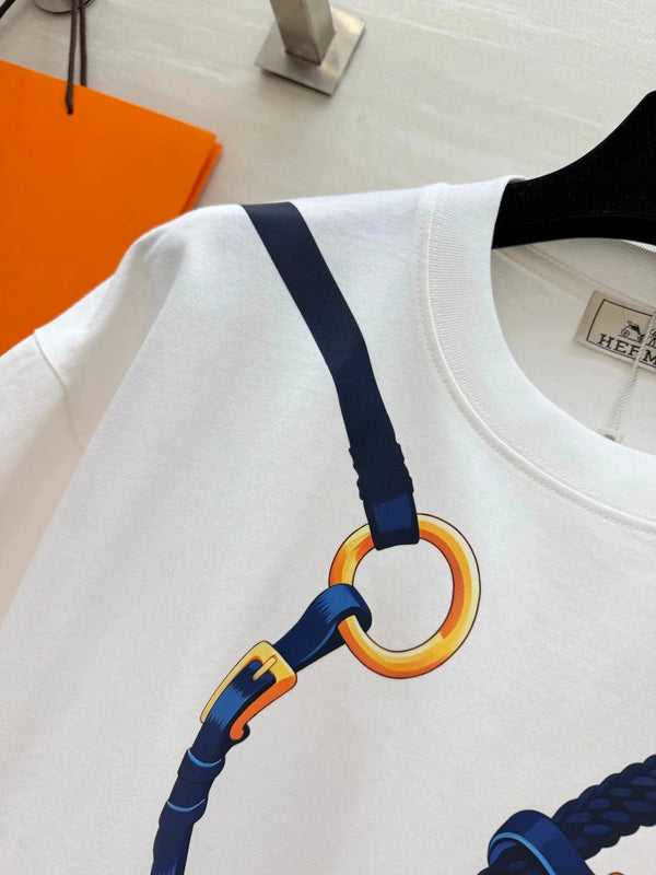 HM 2026 Rope Print T-Shirt White Mix Blue Cotton 408325