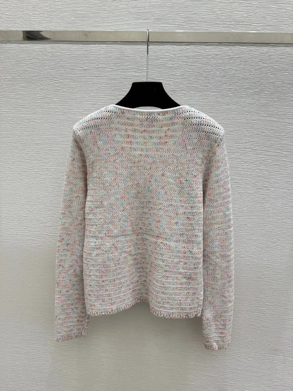Chanel 2026 Round Neck Knitted Long Sleeve Cardigan Light Pink Wool 244668